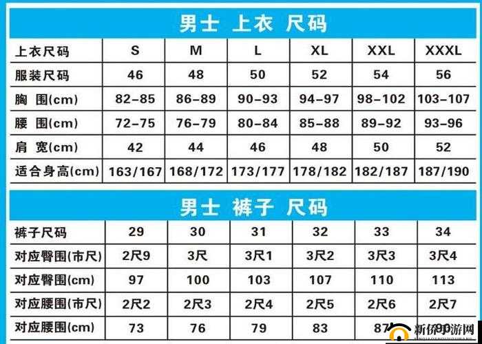 亚洲尺码与欧洲尺码对照详情