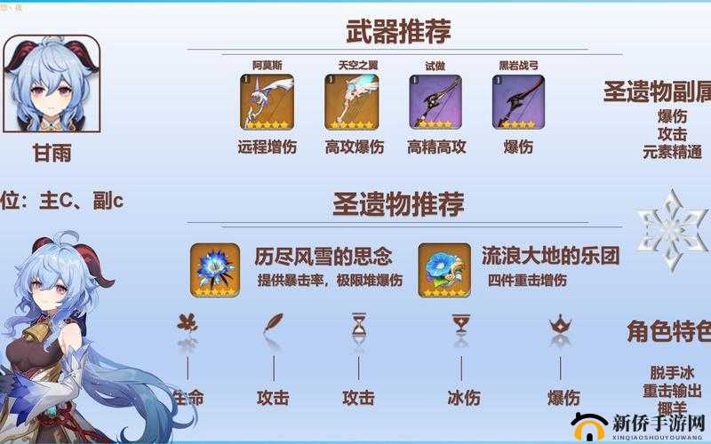 原神甘雨武器及圣遗物怎么选择？甘雨阵容、武器及圣遗物搭配攻略